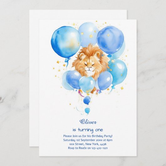 Leeuw eerste verjaardag uitnodiging (Voorkant / Achterkant)