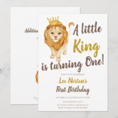 Leeuw eerste verjaardag uitnodiging (Voorkant / Achterkant)