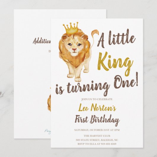 Leeuw eerste verjaardag uitnodiging (Voorkant / Achterkant)