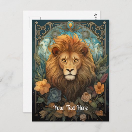 Leeuw en bloemen briefkaart (Voorkant / Achterkant)
