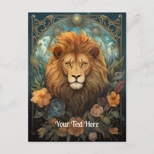 Leeuw en bloemen briefkaart (Voorkant)