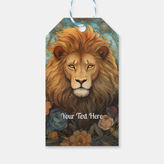Leeuw en bloemen cadeaulabel (Voorkant)