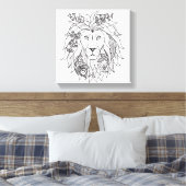 Leeuw en bloemen Doodle 6 Canvas Afdruk (Insitu (Slaapkamer))