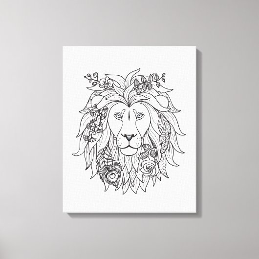 Leeuw en bloemen Doodle 6 Canvas Afdruk (Voorkant)