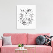 Leeuw en bloemen Doodle 6 Canvas Afdruk (Insitu (Woonkamer))