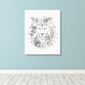Leeuw en bloemen Doodle 6 Canvas Afdruk (Insitu (Houten vloer))