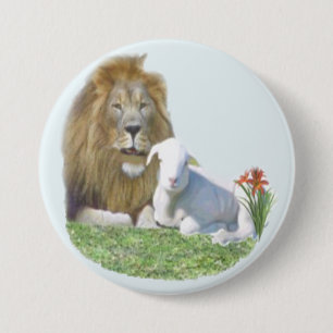 Leeuw en de Christelijke geschenken voor lammeren Ronde Button 7,6 Cm