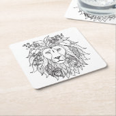 Leeuw en de Krabbel van Bloemen Kartonnen Onderzetters (Schuin)