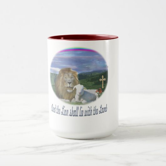 Leeuw en de lam christelijk mok (Midden)
