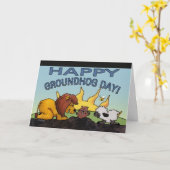 Leeuw en de Verrassing van de Dag lam-Groundhog Kaart (Gele Bloem)