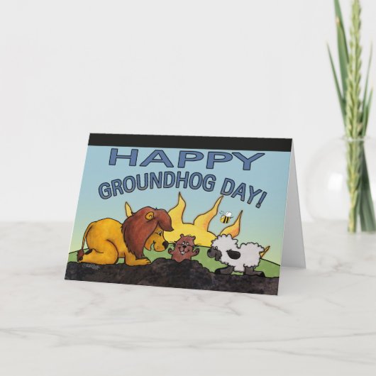 Leeuw en de Verrassing van de Dag lam-Groundhog Kaart (Voorkant)