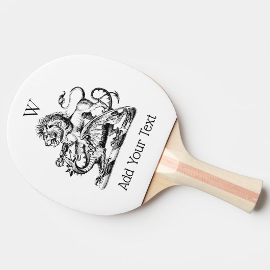 Leeuw en Draak Heraldic Crest Embleem Monogram Tafeltennisbatje (Zijkant)