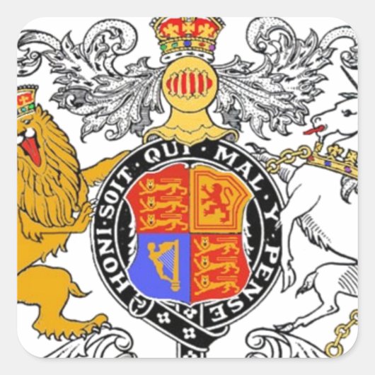 LEEUW EN EENHOORN WAPEN VIERKANTE STICKER (Voorkant)