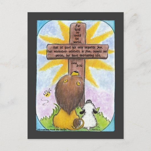 Leeuw en Lam aan het Kruis Briefkaart (Voorkant)
