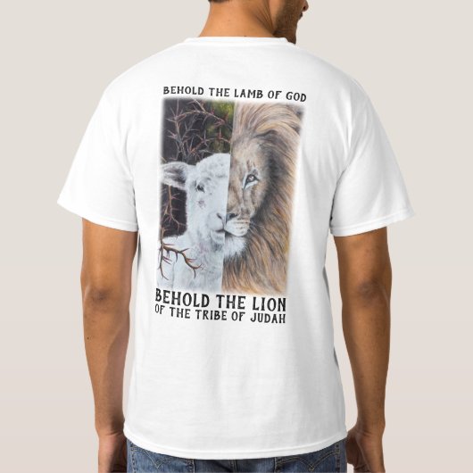 Leeuw en Lam aanpasbaar wit T-shirt (Achterkant)