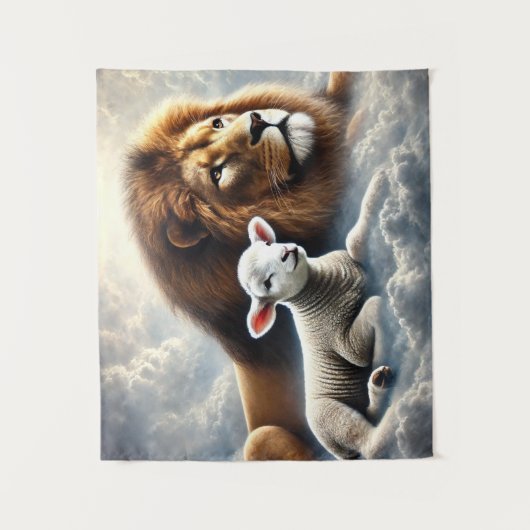 Leeuw en Lam Art Tapestry Wandkleed (Voorkant)