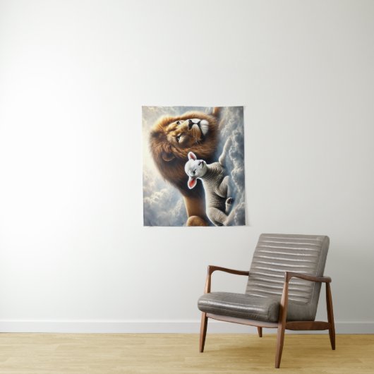 Leeuw en Lam Art Tapestry Wandkleed (In situ)