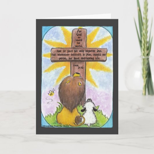 Leeuw en Lam bij het Kruis Kaart (Voorkant)