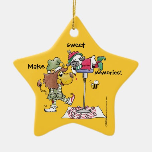 Leeuw en Lam Candy Cane Makers Keramisch Ornament (Voorkant)