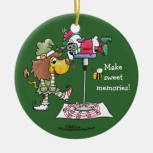 Leeuw en Lam Candy Cane Makers Keramisch Ornament