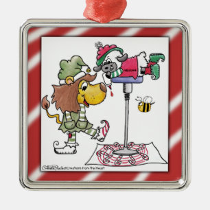 Leeuw en Lam Candy Cane Makers Metalen Ornament