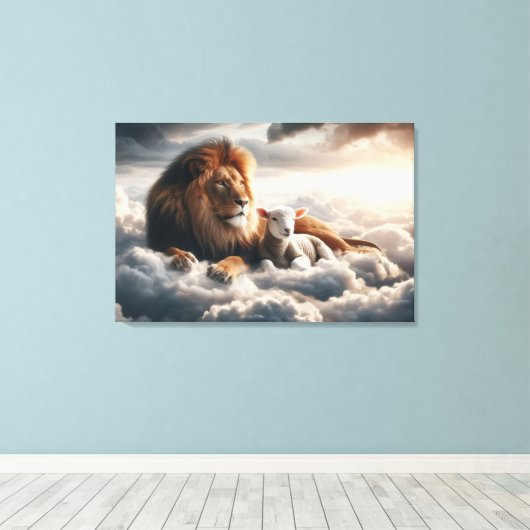 Leeuw en Lam Canvas Kunst (Insitu (Houten vloer))