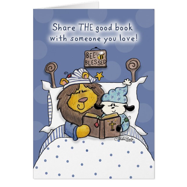 Leeuw en Lam delen het goede boek Kaart (Voorkant)