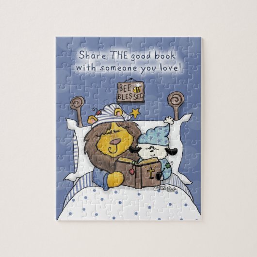 Leeuw en Lam delen het goede boek Legpuzzel (Verticaal)