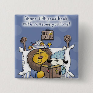Leeuw en Lam delen het goede boek Vierkante Button 5,1 Cm