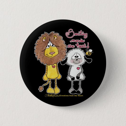 Leeuw en Lam Hart Patches Ronde Button 5,7 Cm (Voorkant)