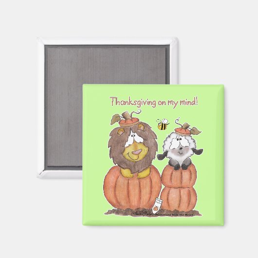 Leeuw en Lam in Pompoenen Magneet (Voorkant / Achterkant)