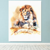 Leeuw en Lam Kerstbord Canvas Afdruk (Insitu (Houten vloer))