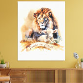 Leeuw en Lam Kerstbord Canvas Afdruk (Insitu (Woonkamer))