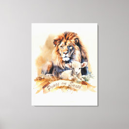 Leeuw en Lam Kerstbord Canvas Afdruk