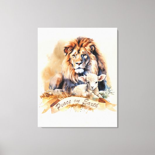 Leeuw en Lam Kerstbord Canvas Afdruk (Voorkant)