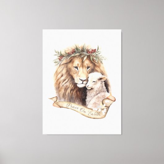 Leeuw en Lam Kerstbord Canvas Afdruk (Voorkant)