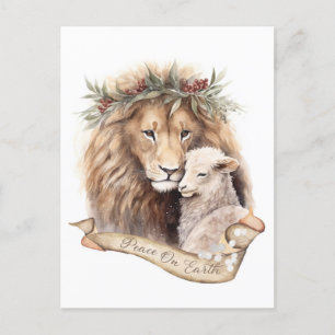 Leeuw En Lam Kerstkaart Feestdagenkaart