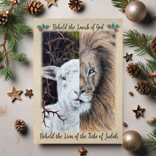 Leeuw en lam kerstkaart met familiefoto  feestdagen kaart