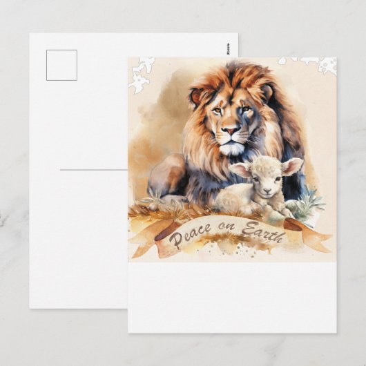 Leeuw en lam Kerstmis Kaart (Voorkant / Achterkant)
