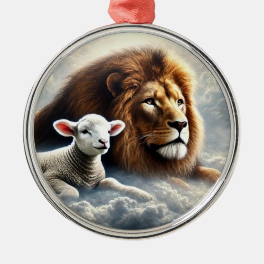 Leeuw en Lam Kerstversiering Metalen Ornament (Voorkant)