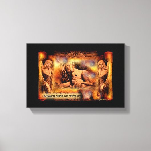 Leeuw en Lam Met Engelen Canvas Muur Kunst Bijbel (Voorkant)