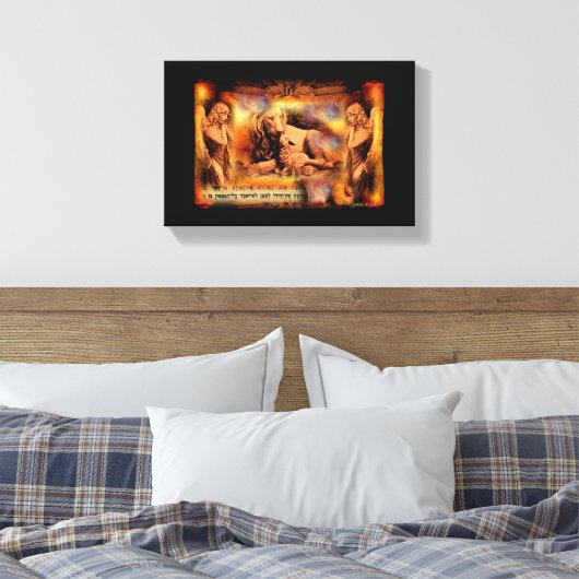 Leeuw en Lam Met Engelen Canvas Muur Kunst Bijbel (Insitu (Slaapkamer))