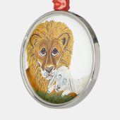Leeuw En Lam Metalen Ornament (Links)