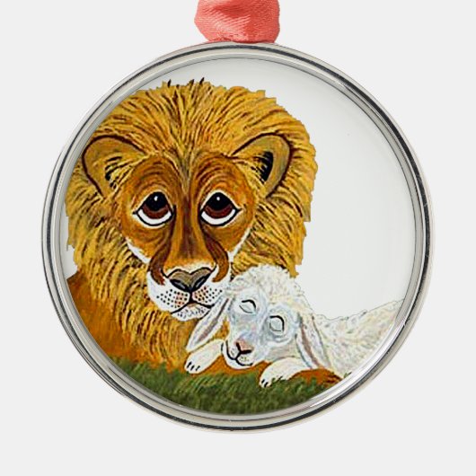 Leeuw En Lam Metalen Ornament (Voorkant)