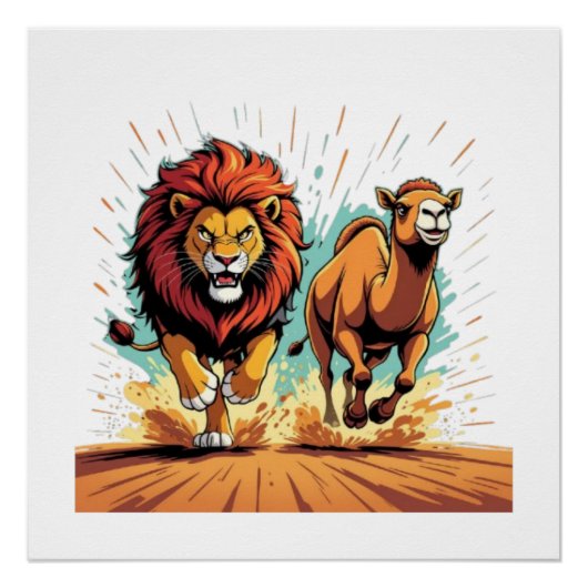 Leeuw en Lama Dash Perfect Poster (Voorkant)