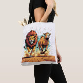 Leeuw en Lama Dash Tote Bag (Dichtbij)