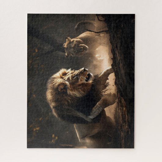 Leeuw en leeuwen samen Jigzaag Puzzle Legpuzzel (Verticaal)