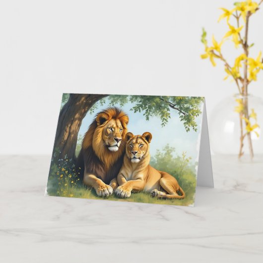 Leeuw en leeuwin | Gelukkige verjaardag lieverd Kaart (Gele Bloem)