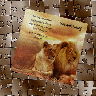 Leeuw en Leeuwin Jigzaagpuzzel Bijbelvers Legpuzzel