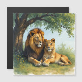 Leeuw en leeuwin naast elkaar onder de boom (Voorkant / Achterkant)